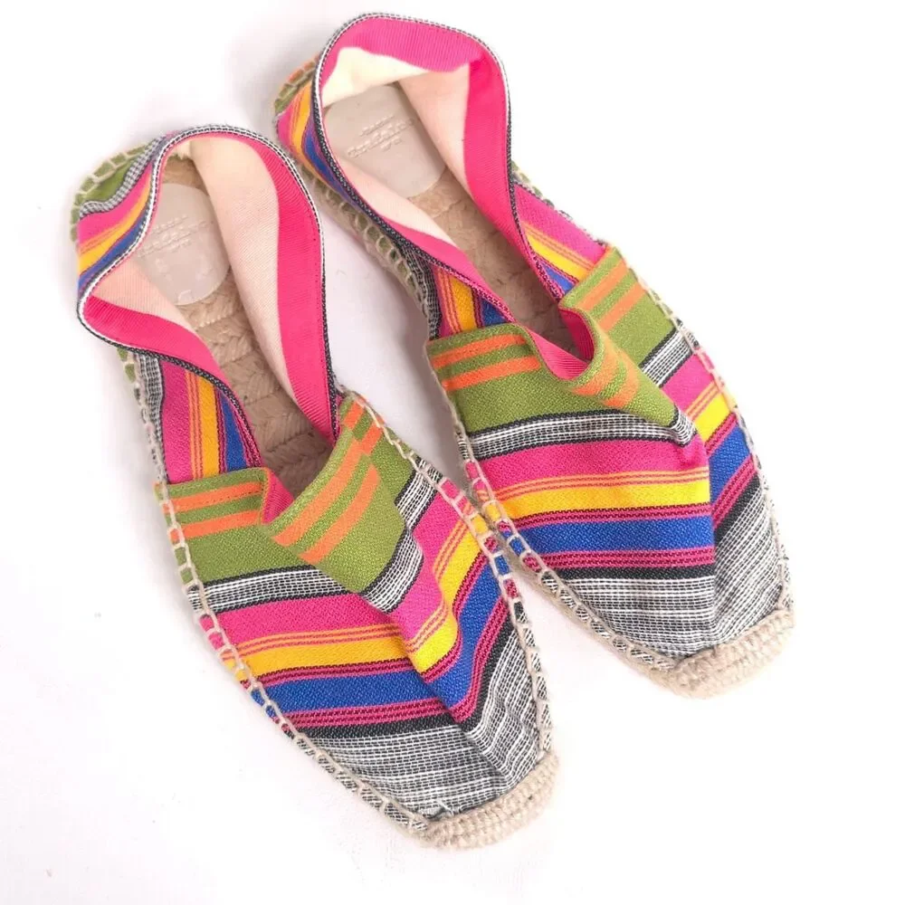 ZARA TRAFALUC. Multicolor Striped Espadrilles Flats Women Size 8 Slip On‎ Canvas